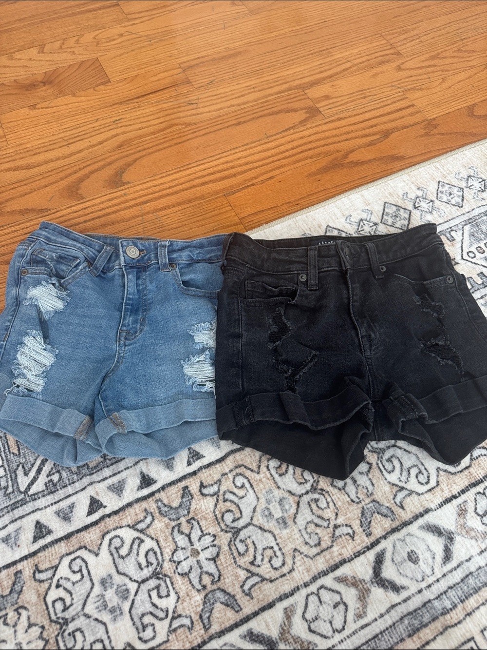 Women’s Aeropostale High Rise Midi Shorts blue pair and a black pair Size 0